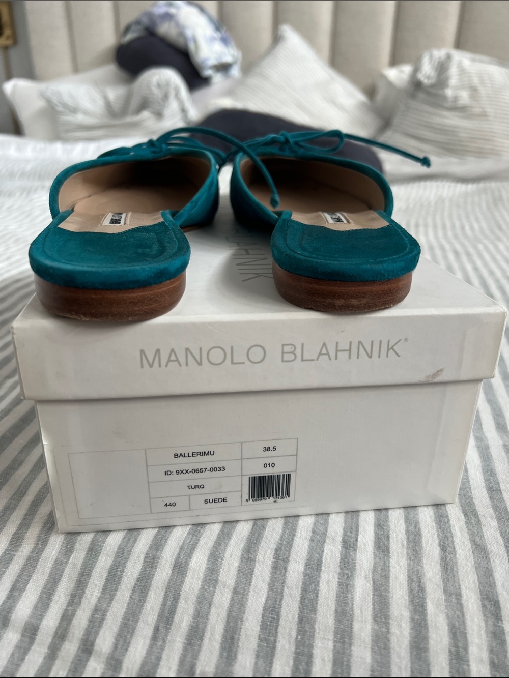 Manolo Blahnik Teal Suede Mules - Picture 4 of 5